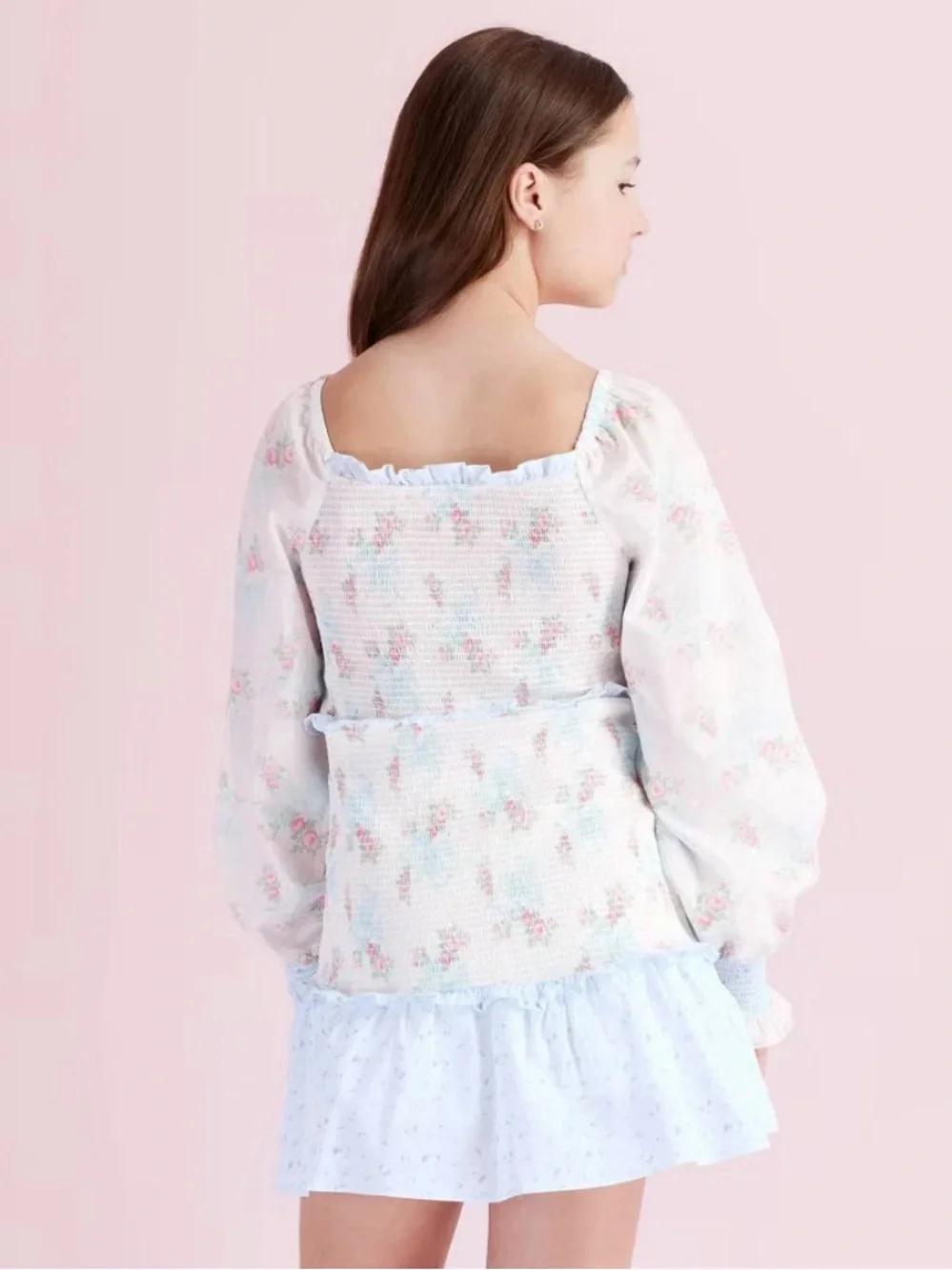 LoveShackFancy Girls' Juliet Ribbon Floral Smocked Long Sleeve Dress - 9
